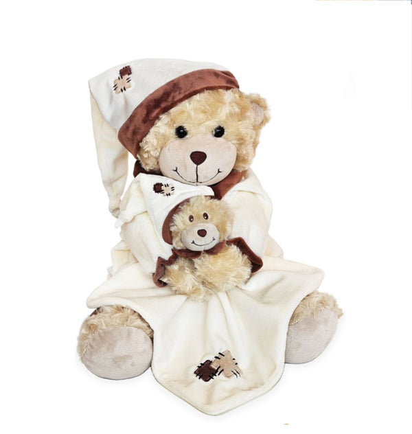 Personalised Bedtime Bear With Comforter - Patchwork