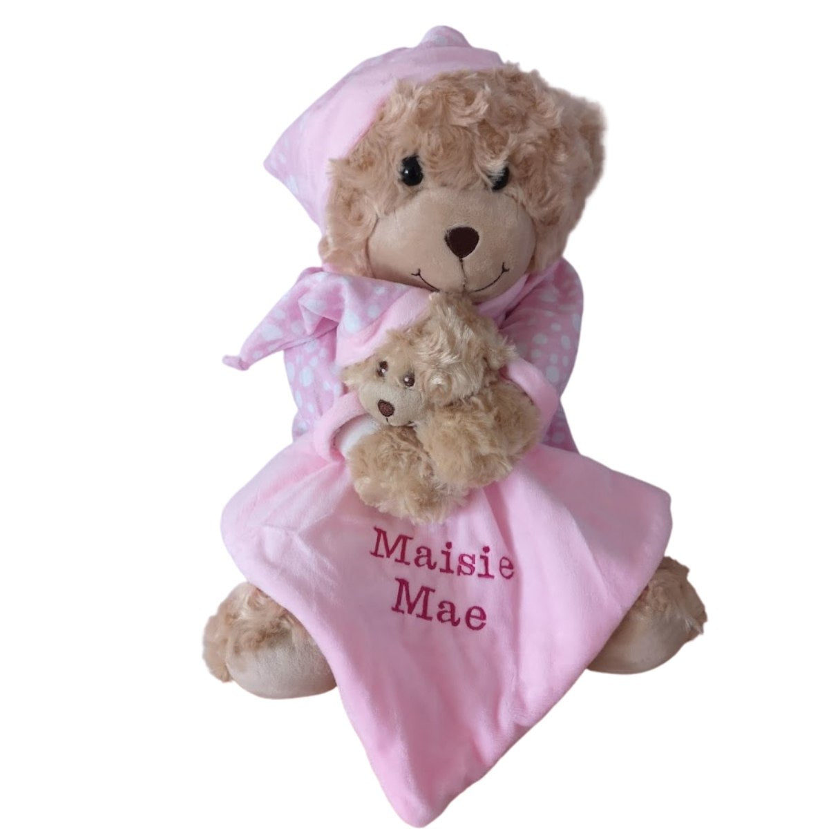 Personalised Bedtime Teddy Bear With Comforter Stitched Up