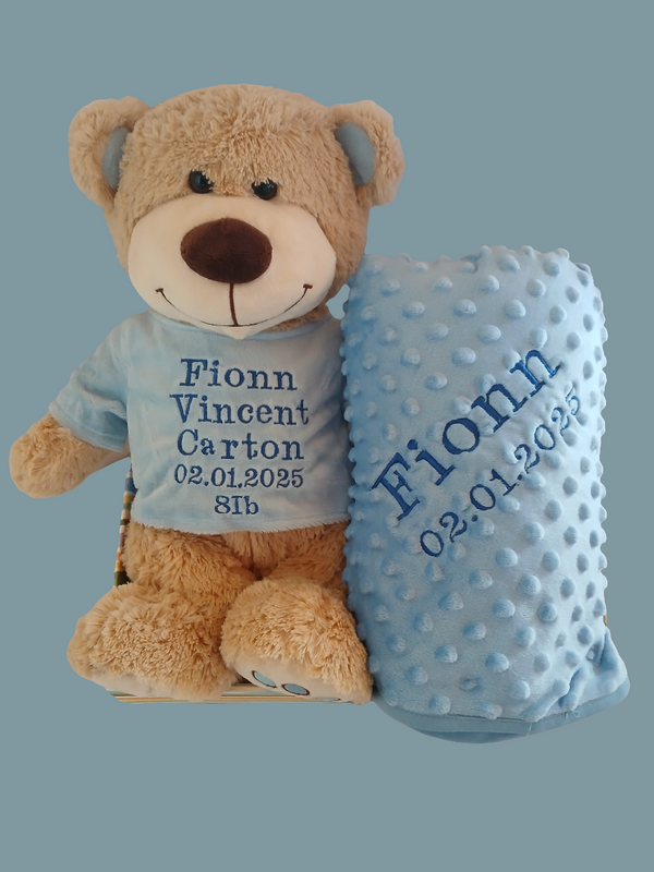 Personalised Luxury Blanket & Teddy Hamper - Pink or Blue