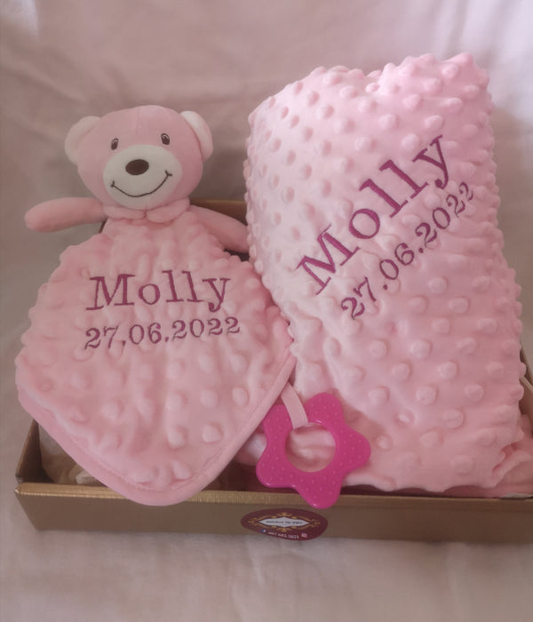 Personalised Dimple Blanket & Comforter Gift Set - Blue or Pink