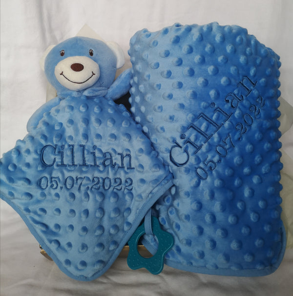 Personalised Dimple Blanket & Comforter Gift Set - Blue or Pink