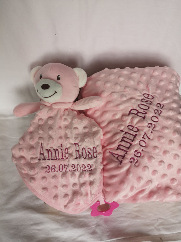 Personalised Dimple Blanket & Comforter Gift Set - Blue or Pink
