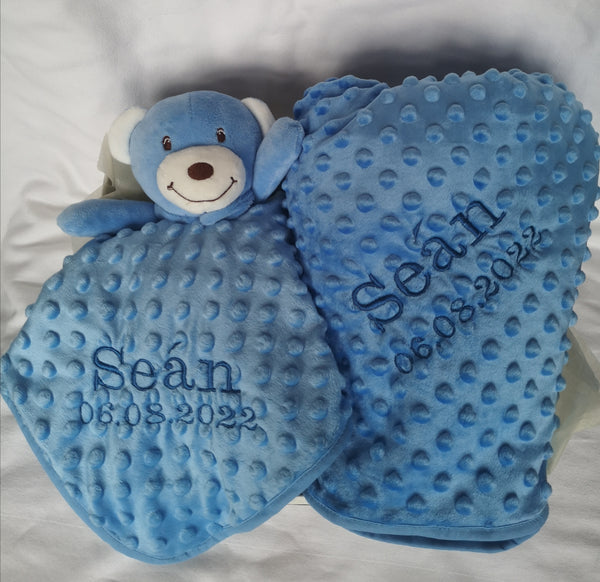 Personalised Dimple Blanket & Comforter Gift Set - Blue or Pink