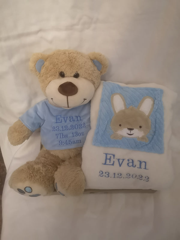 Personalised Luxury Blanket & Teddy Hamper - Pink or Blue