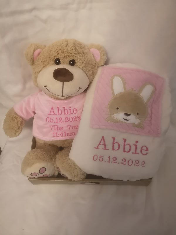 Personalised Luxury Blanket & Teddy Hamper - Pink or Blue