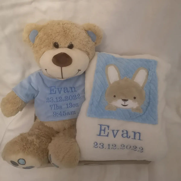 Personalised Luxury Blanket & Teddy Hamper - Pink or Blue