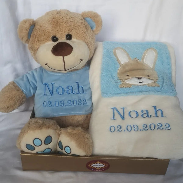 Personalised Luxury Blanket & Teddy Hamper - Pink or Blue